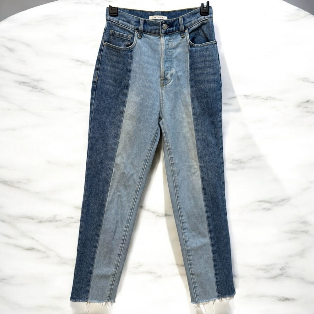 Women's Pacsun High Rise Straight Jeans Size M TwoTone Colorblock Denim Size 24